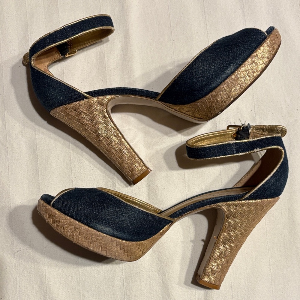BCBGirls Denim and Gold Heels